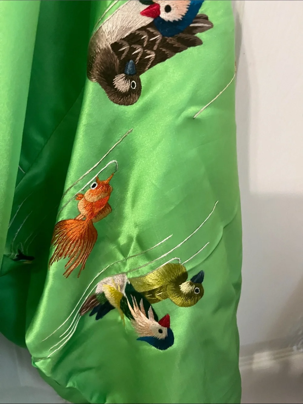 Green Embroidered Silk Kimono Robe